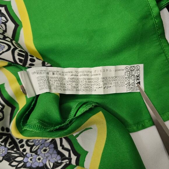 Zara Green Paisley Floral Satin Scarf Button Down Blouse Boho St Patty Day M - Picture 9 of 14